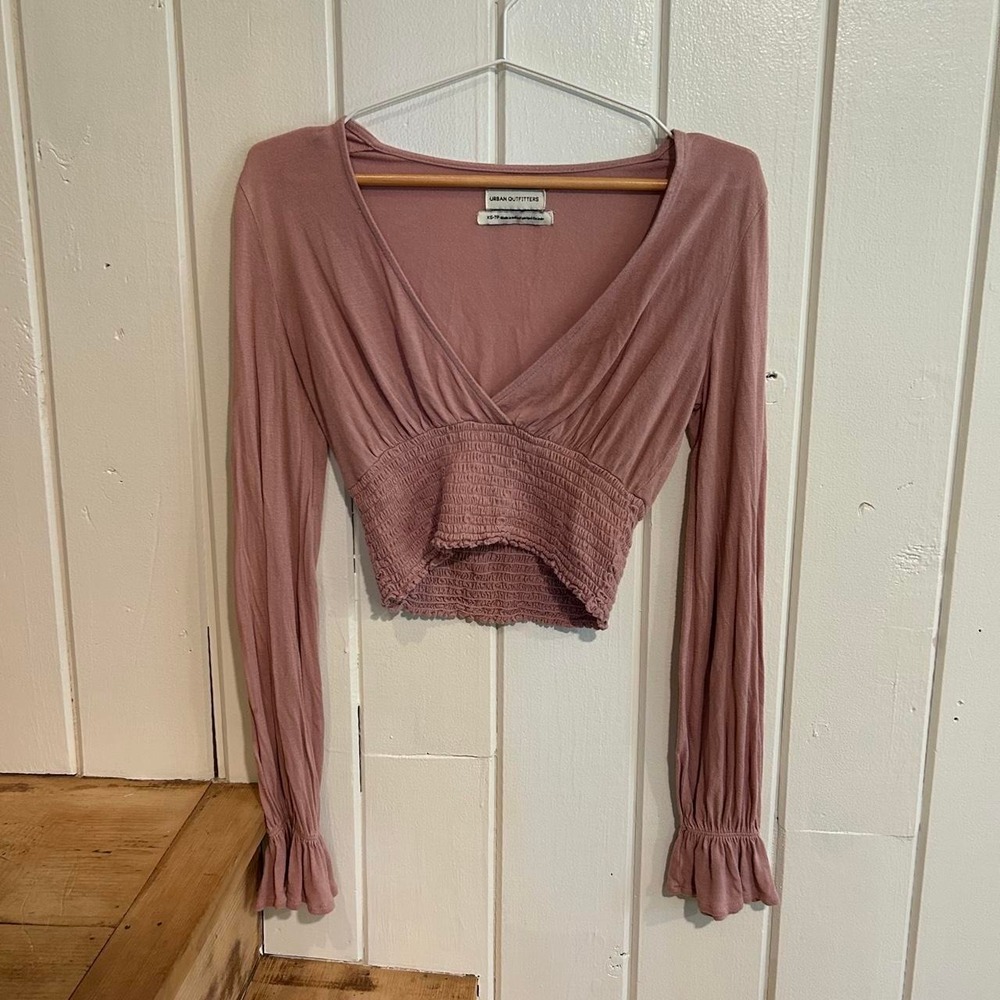 Urban Outfitters pink long sleeve crop top with ruffled sleeves XS